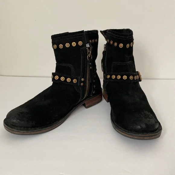 UGG Fabrizia Black Suede Studded Moto Boots 7.5 - Picture 7 of 11